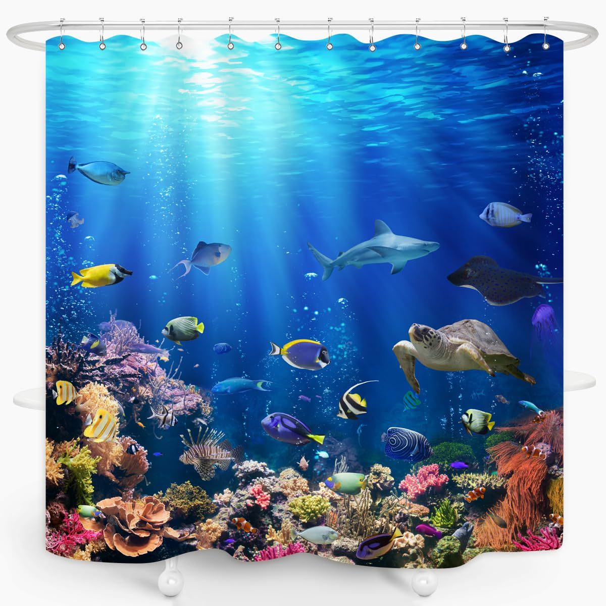 

Ocean Blue Shower Curtain - Waterproof Polyester, With Hooks Included, Machine Washable Bathroom Decor