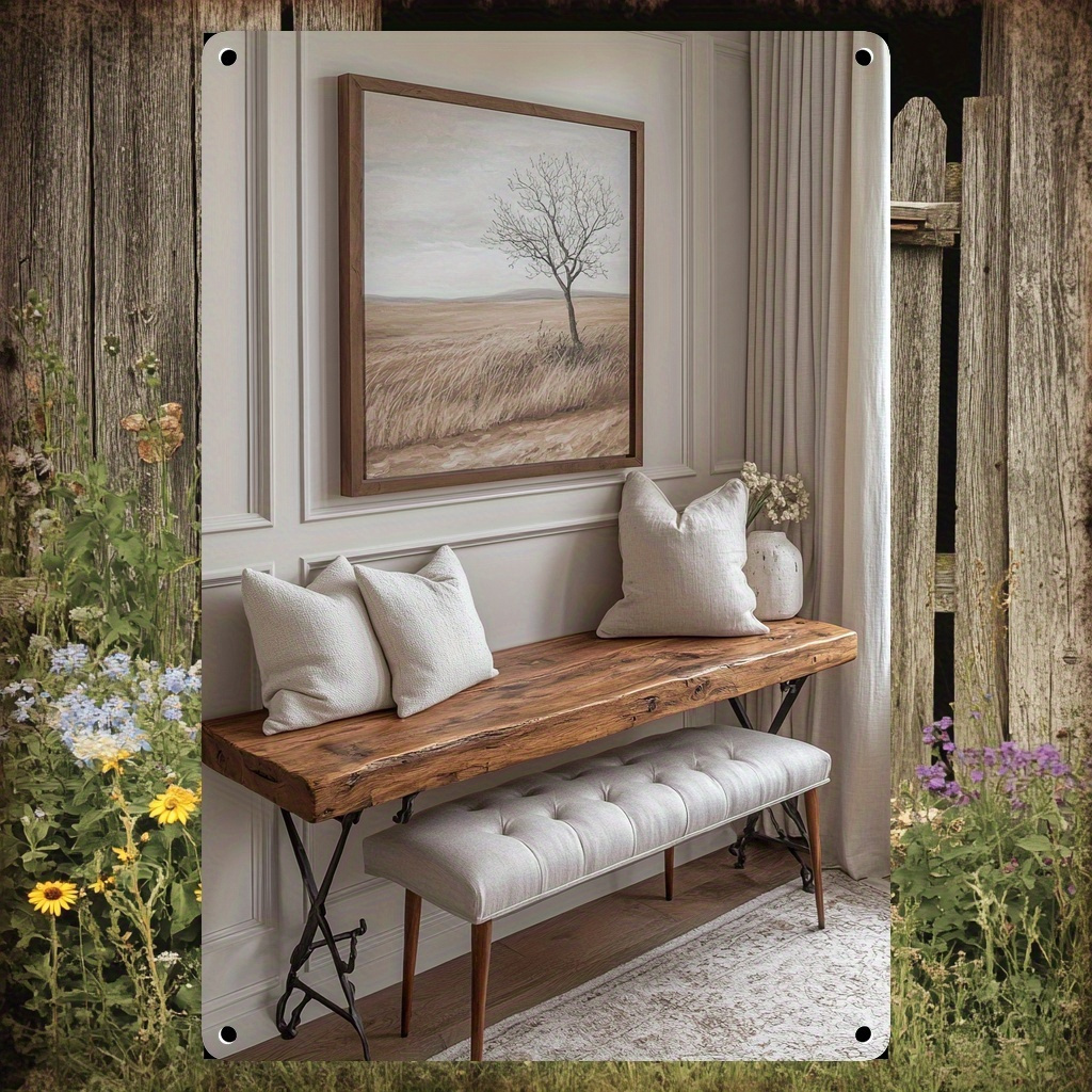 TEMU 1pc Rustic Farmhouse Wooden Console Table With Iron Accents - Modern Country Style Study Room Decor - Bedroom, Dorm, Living Room Frameless Wall