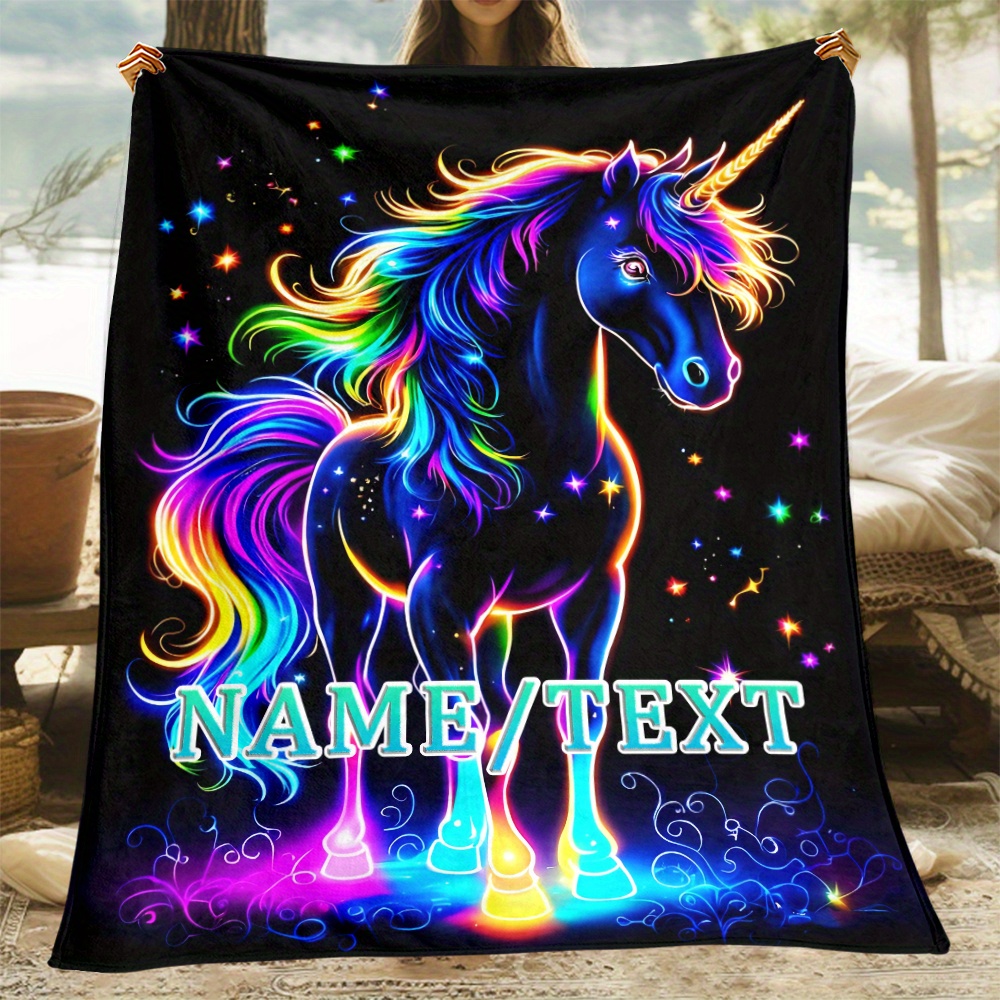 

Personalized Magical Creature -the-dark Throw Blanket - Custom Name Text, Soft Polyester Flannel, Featherless, Electricity-free, Multi-use For Camping, Travel, Home, Office, Gift For