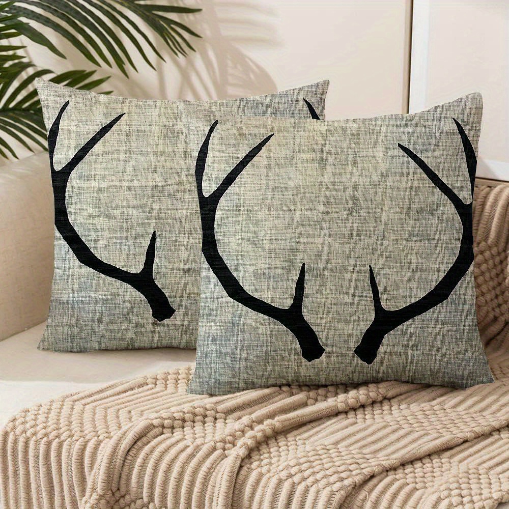 

2-pack Contemporary Antlers Throw Pillow Covers, Machine Washable Polyester Decorative Cushion Cases With Zipper Closure For Room Types - Mixed Color