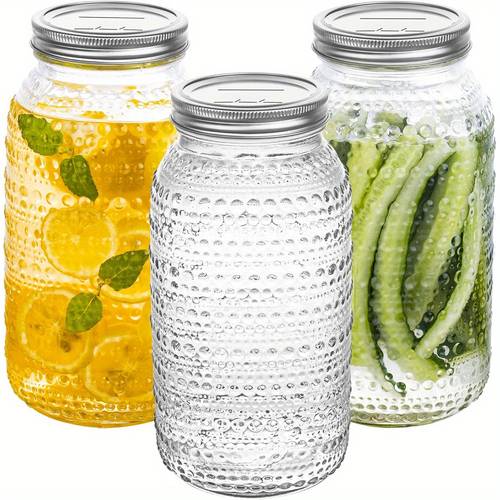 mason jars 64 oz with lids wide mouth 3 pack glass jars canning jars large for centerpieces pickling storage food meal prep salad jam