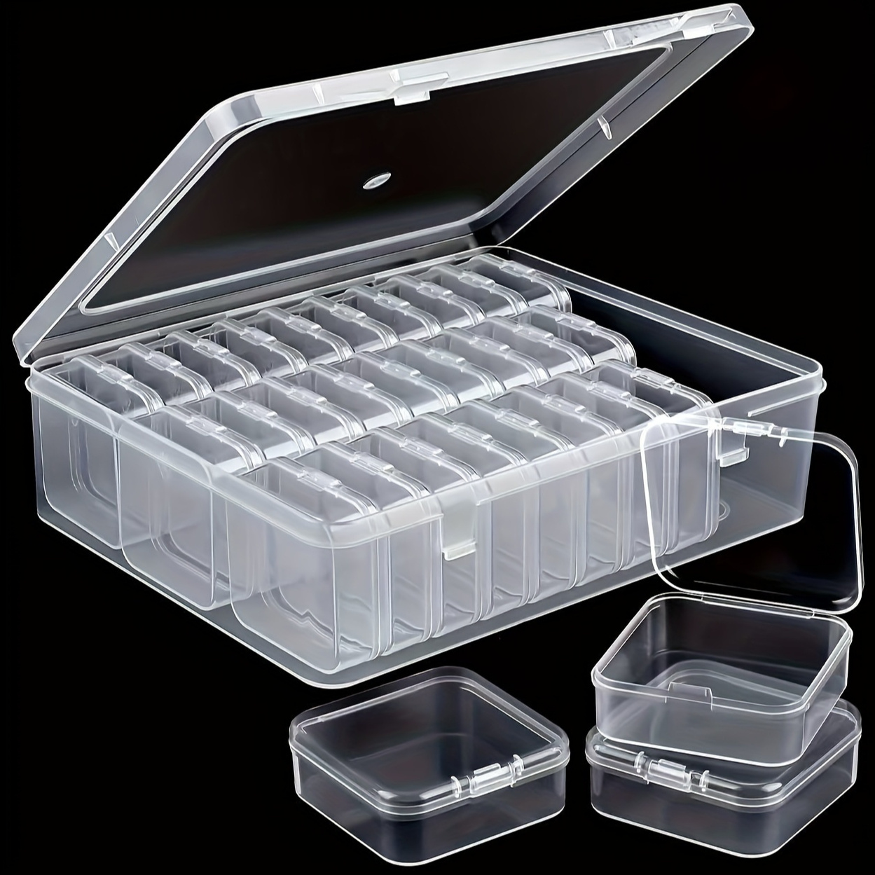 TEMU 30 Storage Set - Transparent Plastic Storage Box With Hinged Lid, Transparent Rectangular Container, Suitable For Supplies, Diy Crafts, Bead