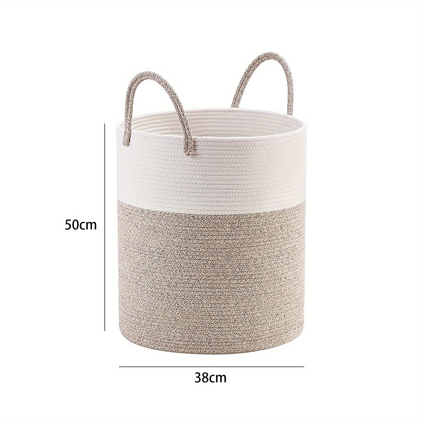 TEMU 58l_ White+ Flower Brown Rope Woven Basket Storage Basket Pigeon Holder Dirty Clothes Basket Clothes Portable Folding Miscellaneous Folding
