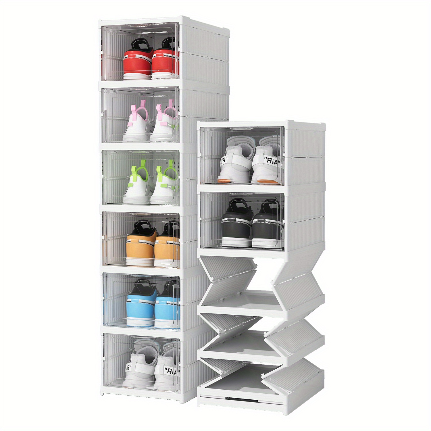 

Plastic Folding Shoe Organizer Rack, 3/6/9 Tier Stackable Shoe Storage Box, Transparent Dust-proof Shoe Cabinet, Floor Mount Shoe Shelf For Room Types, No Metal Tubes Included