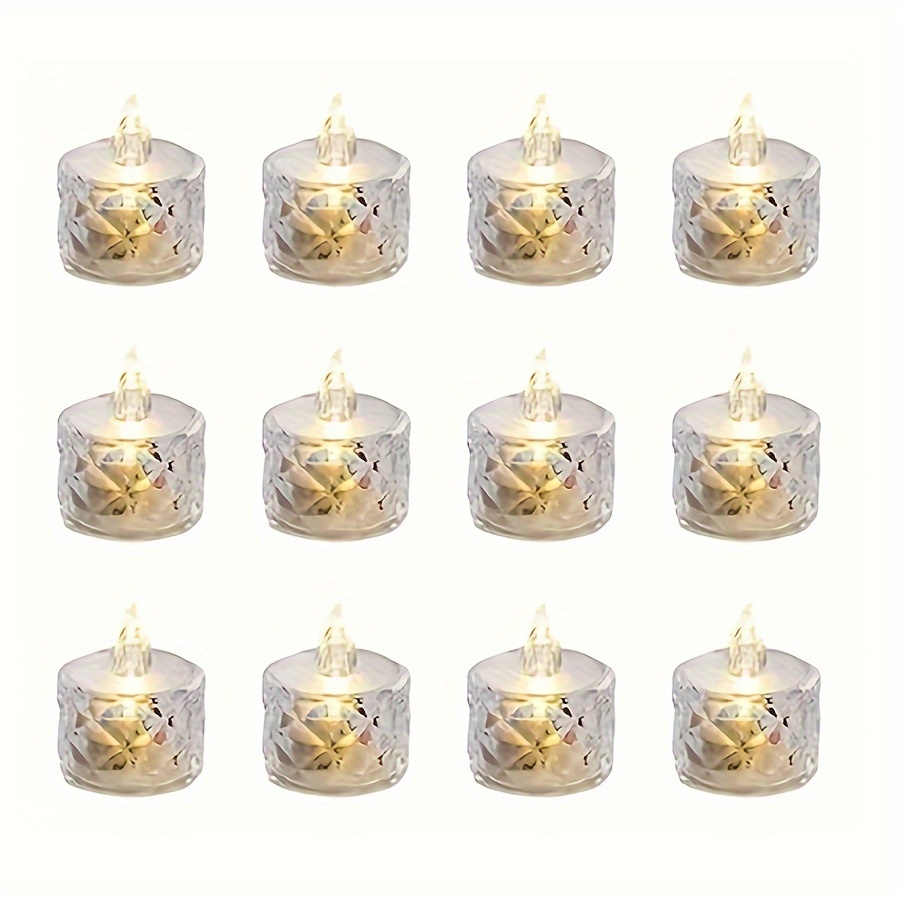 12-pack Crystal Led Candles, Battery Operated Flameless Plastic Candles, Includes Non-rechargeable Button Batteries For Christmas, Party, Wedding, Proposal Indoor Tabletop Decorations