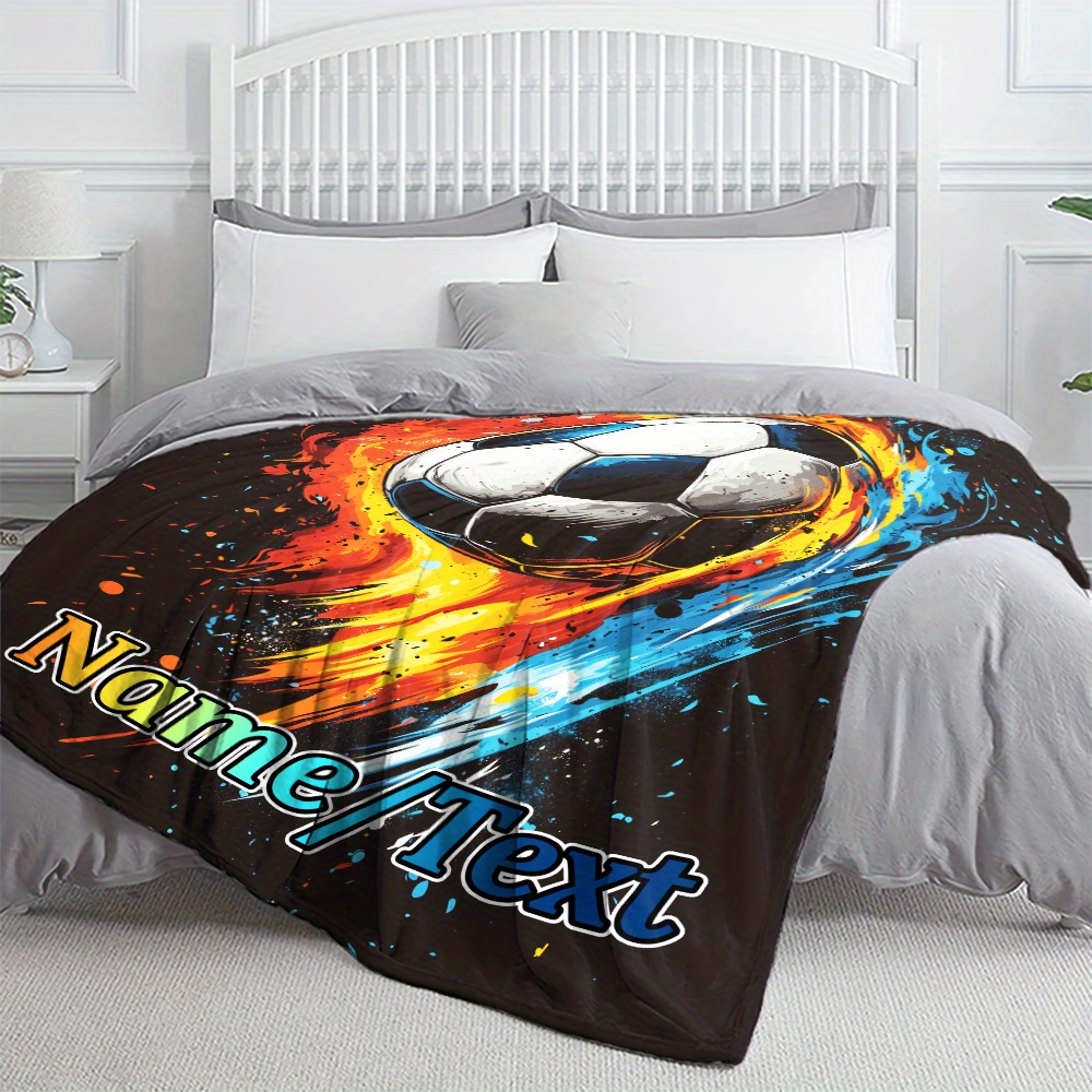 TEMU Customizable 1pc Football Throw Blanket - Polyester, No Electricity Needed, Featherless, Lightweight Flannel For Sofa, Bed, Bedroom, Office,