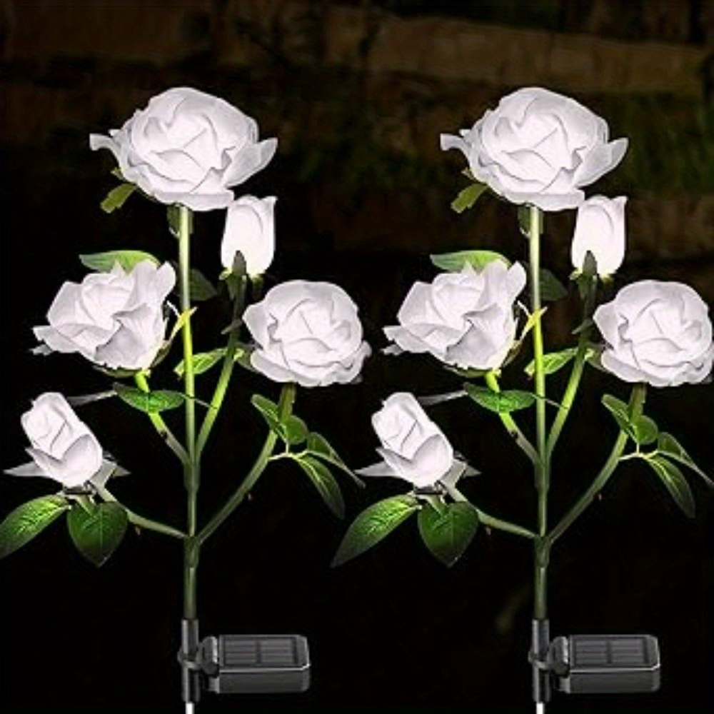 TEMU 2pcs Solar Outdoor Lights, Solar Rose Flower Lights, Outdoor Ip65 Waterproof, Led Solar Powered Stake Lights, 10 Color Changing And Rose Flower