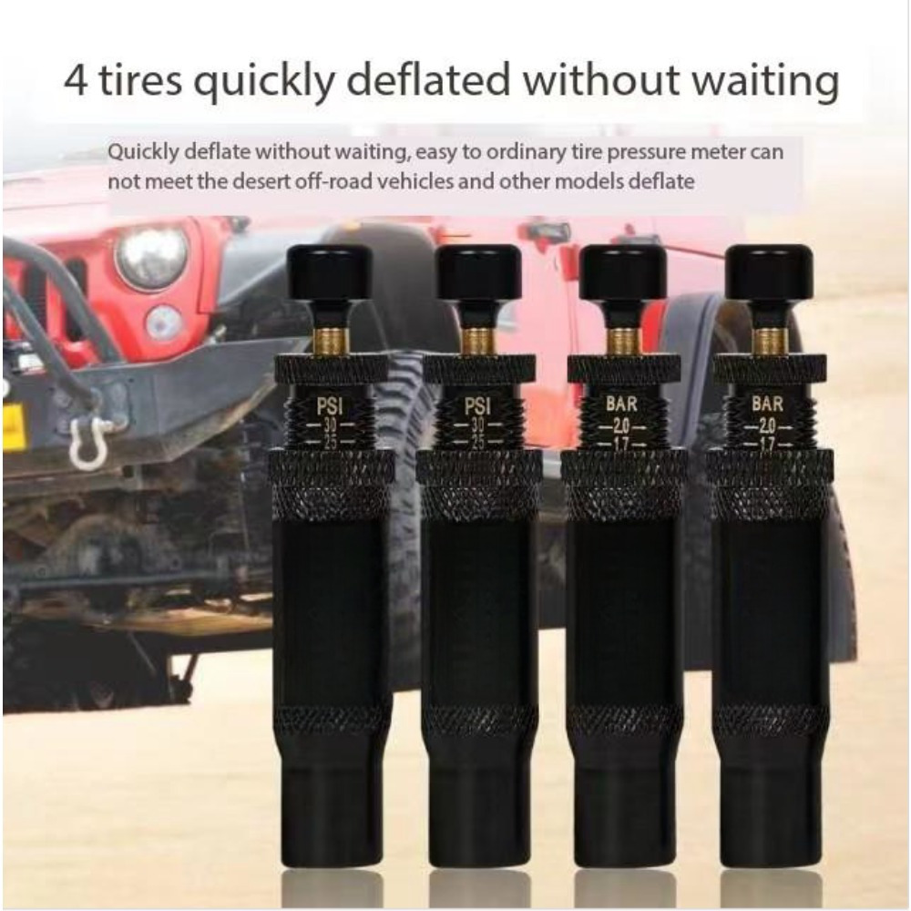 

4pcs Adjustable Tire Deflator Valve Kit - , Screw-on Tool For Offroad 4x4, Aluminum Alloy, Fits 10-30 Psi