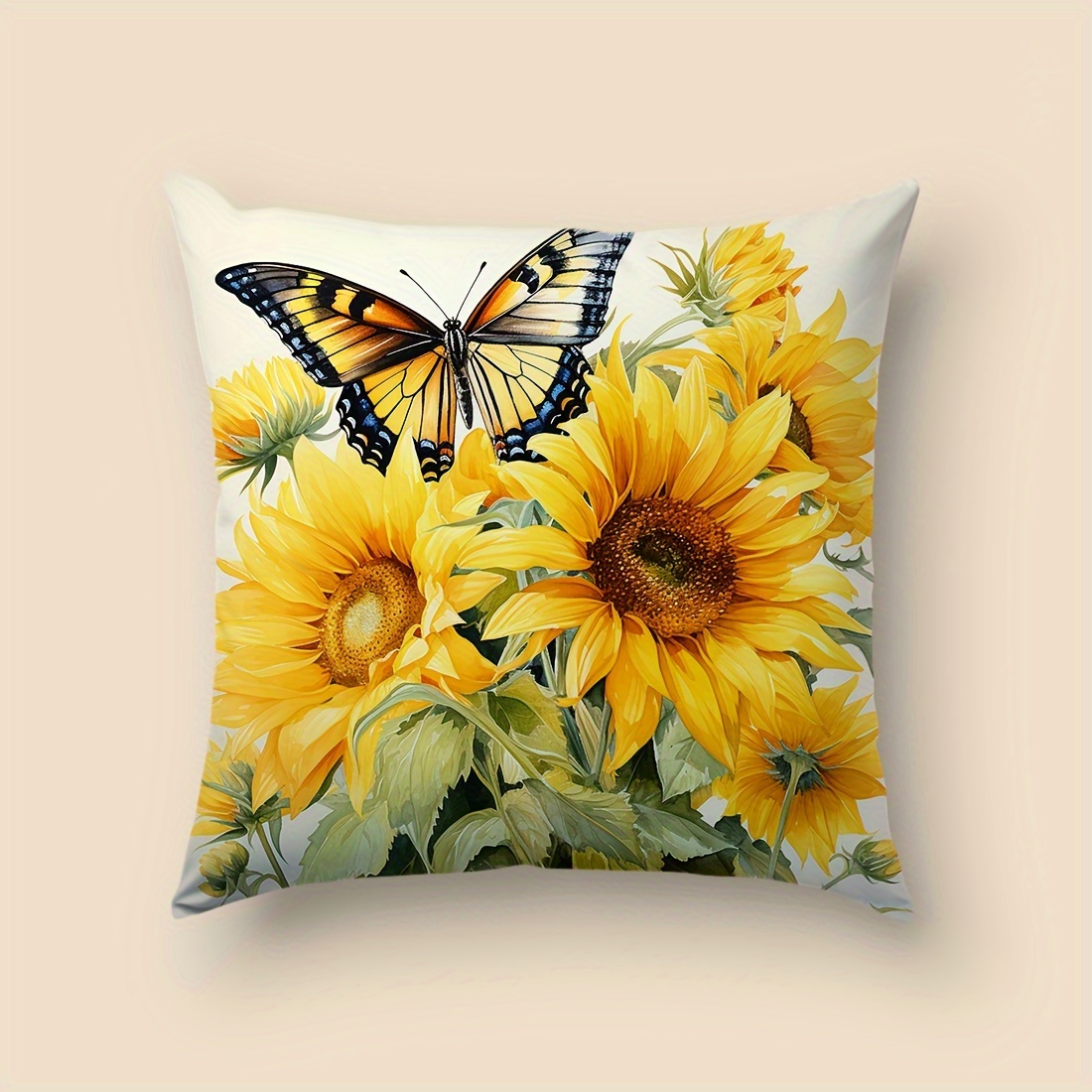 1pc Bright Sunflower Design Polyester Throw Pillow Cover - Decorative Pillow Cover For Living Room, Sofa, Bedroom And Backrest - Soft, Plush, Durable - Single Side Print, No Pillow Insert