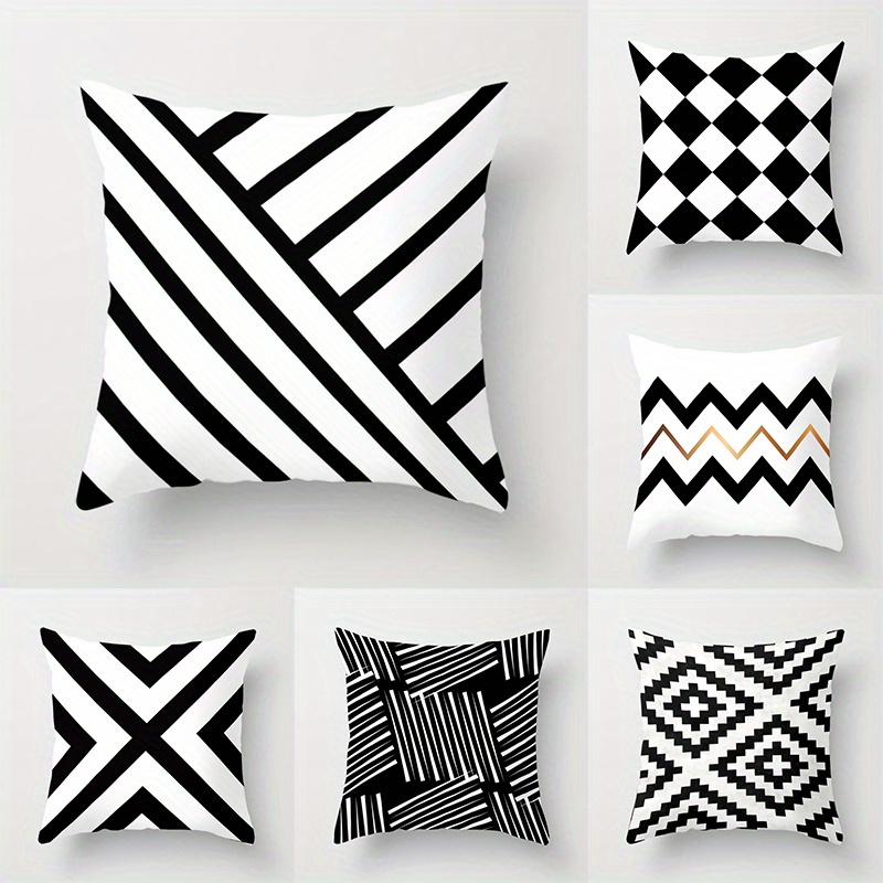

Chic Black & White Geometric Throw Pillow Cover - 100% Polyester, Zippered, Home Sofa Decor - Versatile For All Room Types (pillow Not Included)