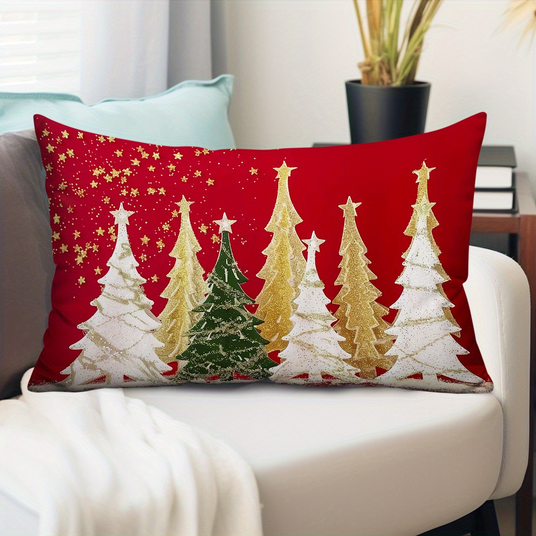 

1pc Christmas Tree Polyester , 12*x20 , Zippered Polyester Decorative , Suitable For Sofa And Decoration, , No