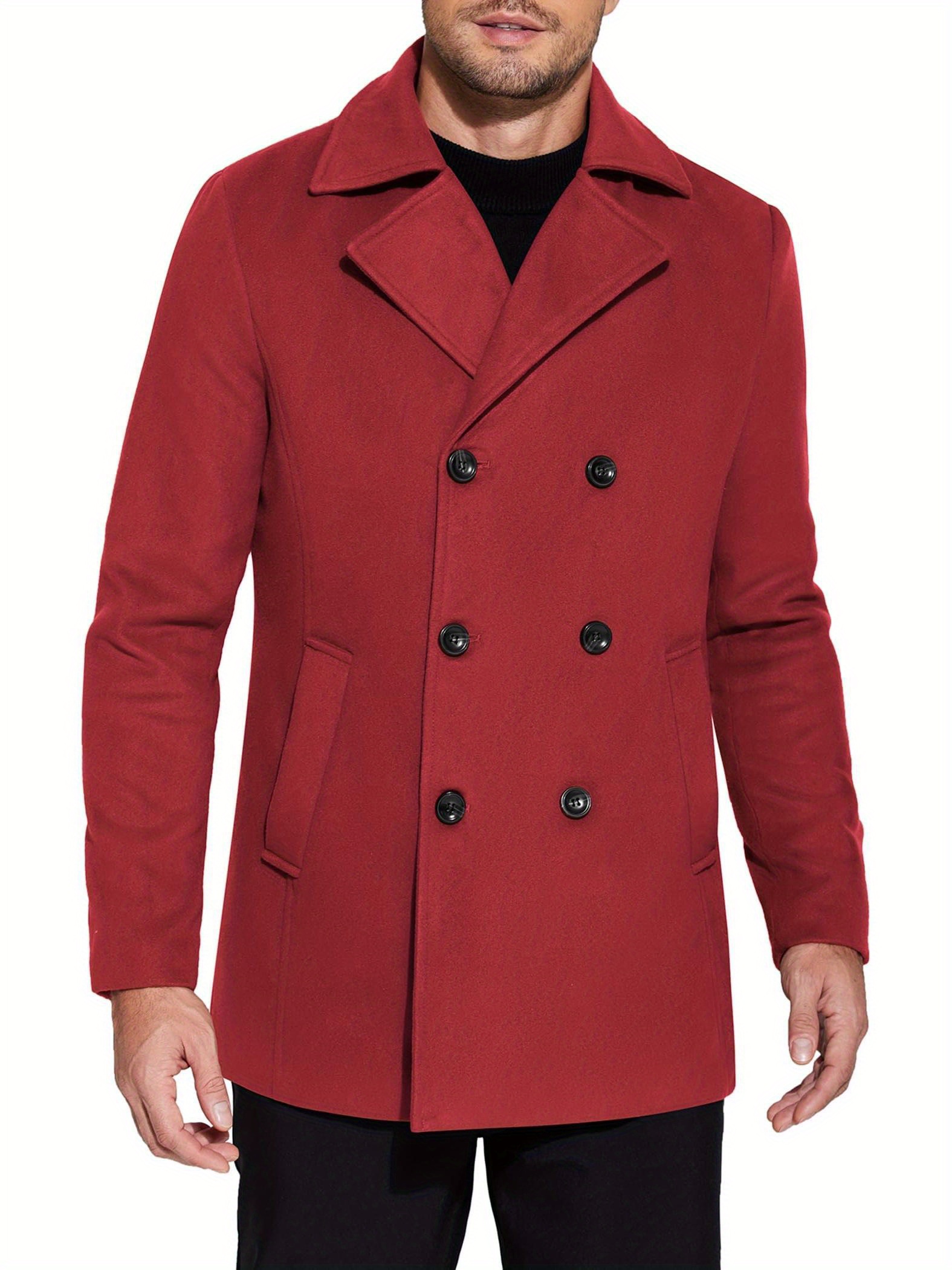 mens double breasted pea coat winter overcoat short - Temu