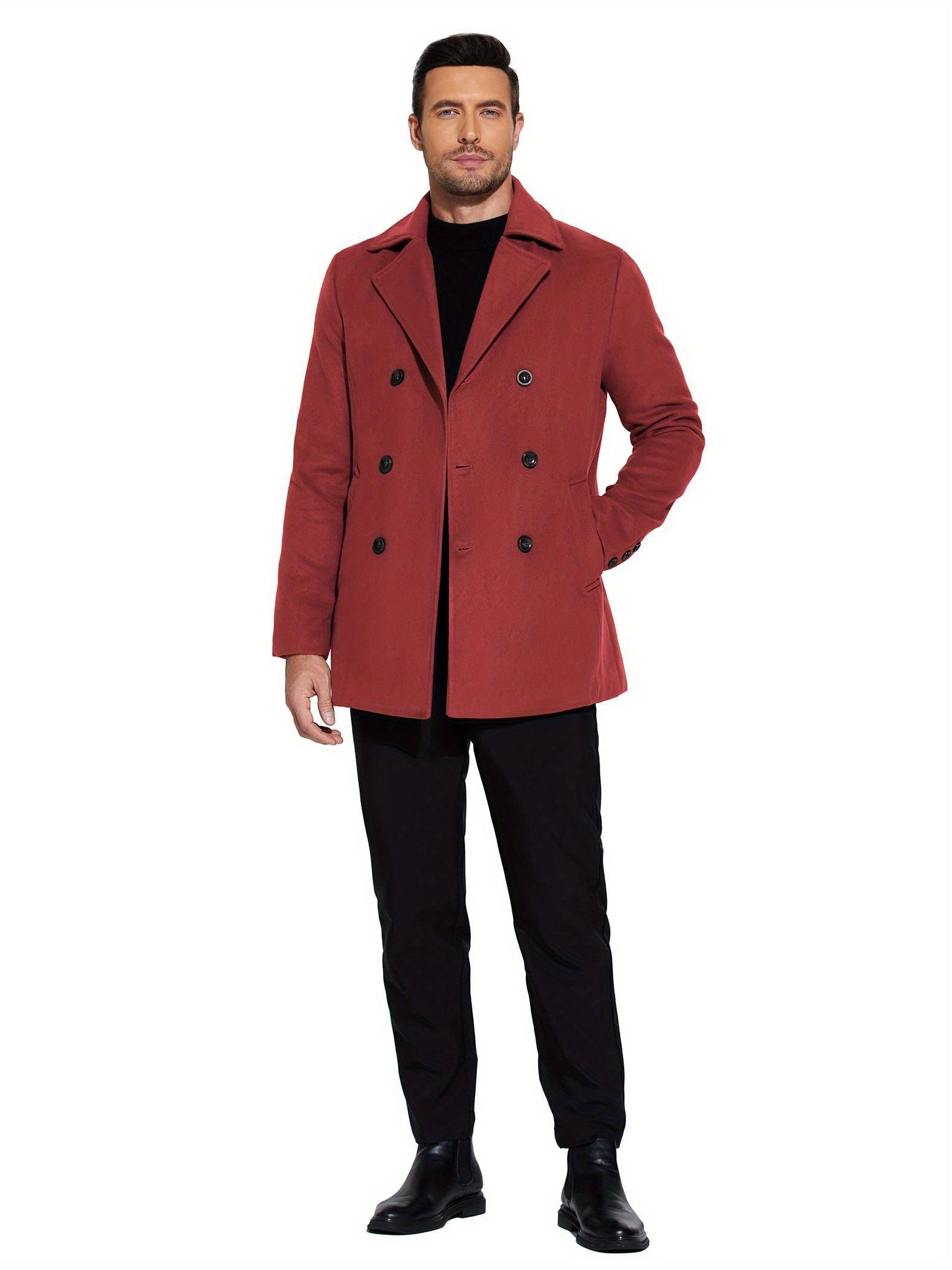 mens double breasted pea coat winter overcoat short - Temu