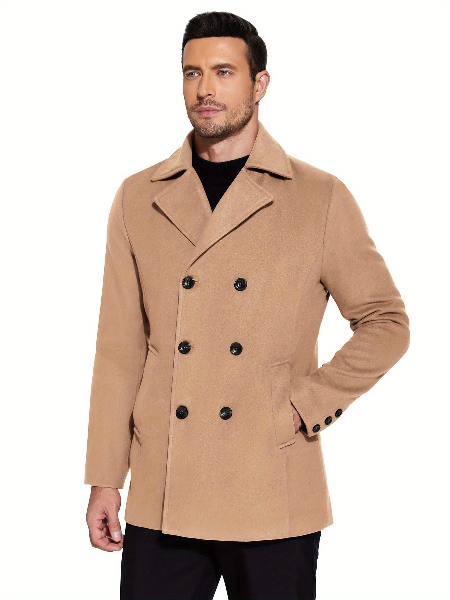 mens double breasted pea coat winter overcoat short - Temu