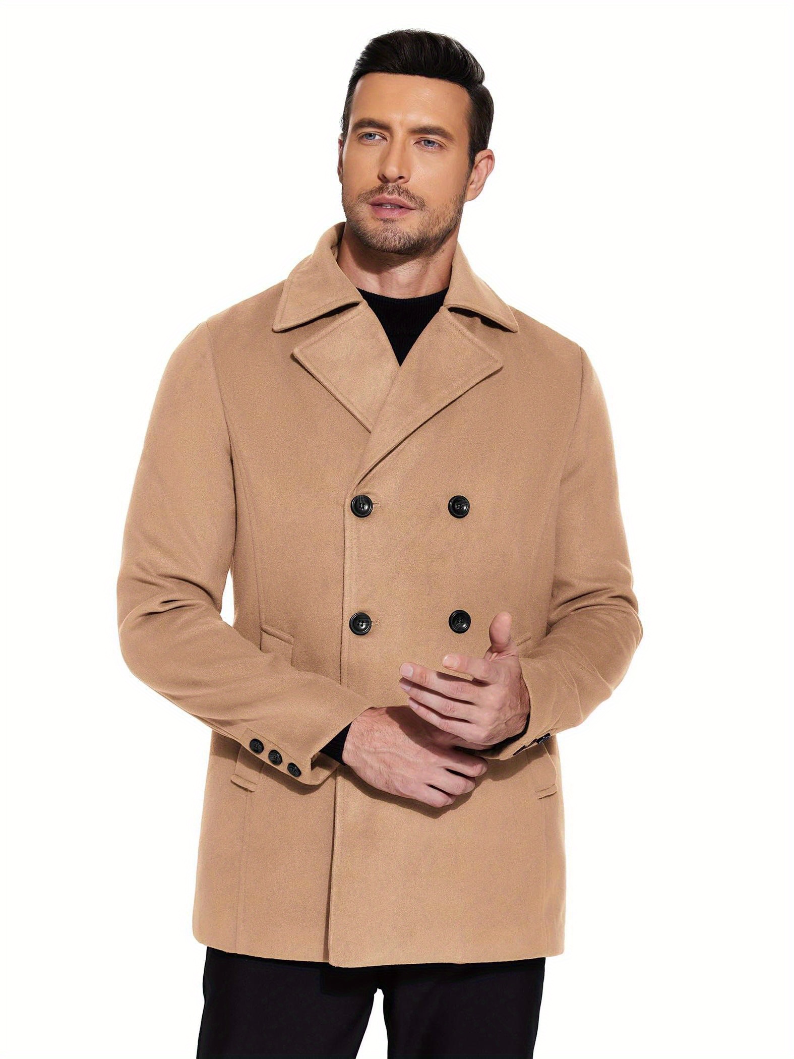 mens double breasted pea coat winter overcoat short - Temu