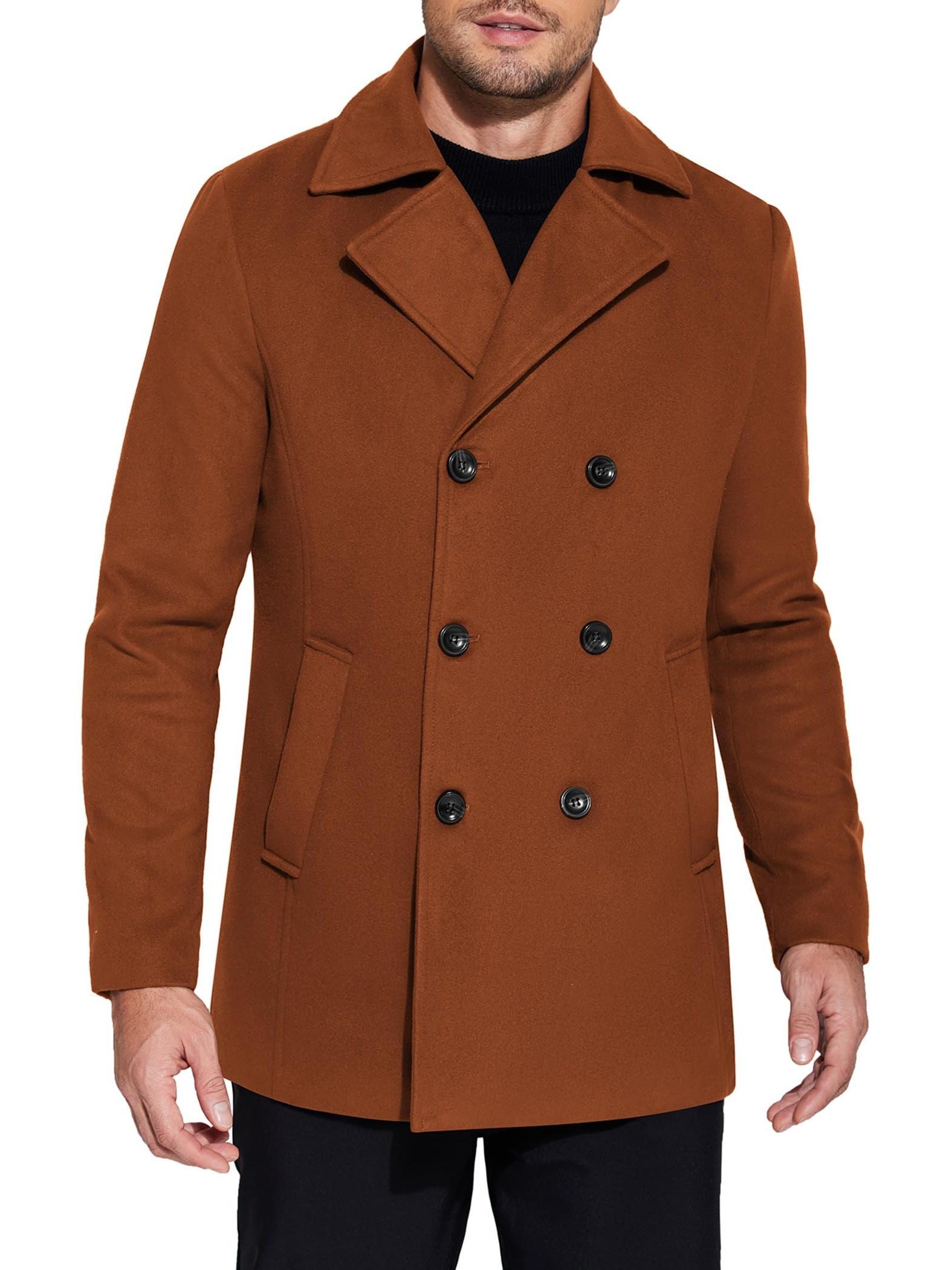 mens double breasted pea coat winter overcoat short - Temu