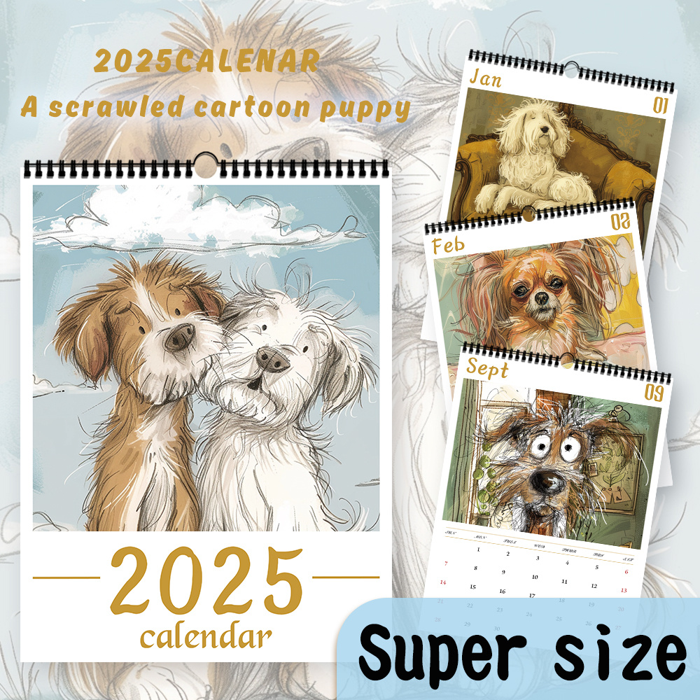 

1pc Tlenpo 2025 Oversized Cartoon Puppy Wall Calendar, Monthly View, 12-month Pet Themed Humorous Calendar For Dog Lovers, Ideal For & Home Planning, Perfect New Year Gift