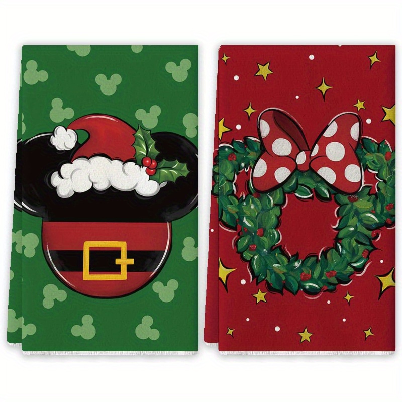 

2pcs Festive Christmas Kitchen Towels - Cartoon Mouse Design, Absorbent Polyester, Holiday Decor & Family , 18x26 Inches, Christmas Decor