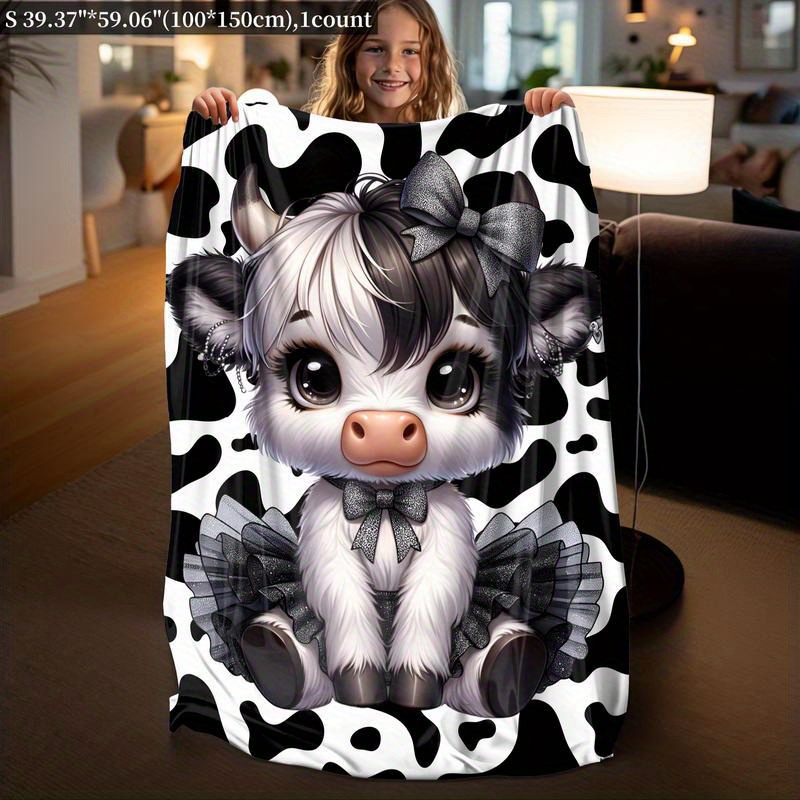 

1pc Cute Calf Print Flannel Blanket For Daughter And Granddaughter, Warm, Comfortable And Soft Blanket, Sofa Bed, Sofa, Camping And Travel, Best Holiday Gift Blanket, Birthday Blanket, Gift Blanket