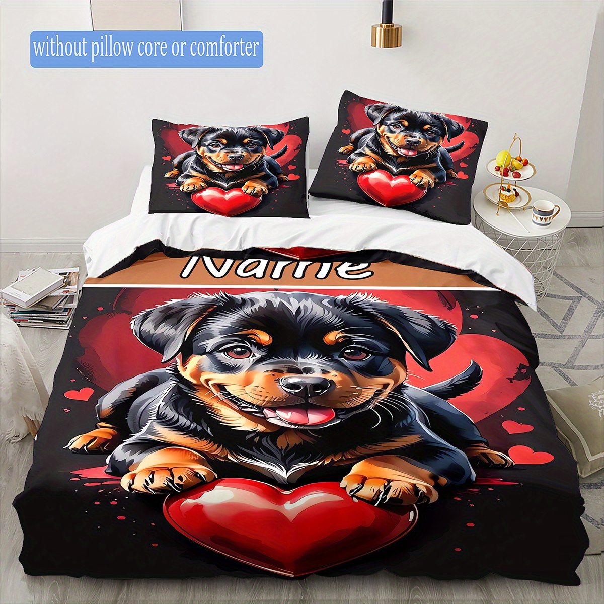 

Dog 3d Name Bedding Set, Red , Duvet And Pillowcases, Zippered Bedclothes For Bedroom Decor, , Washable, No Or Included