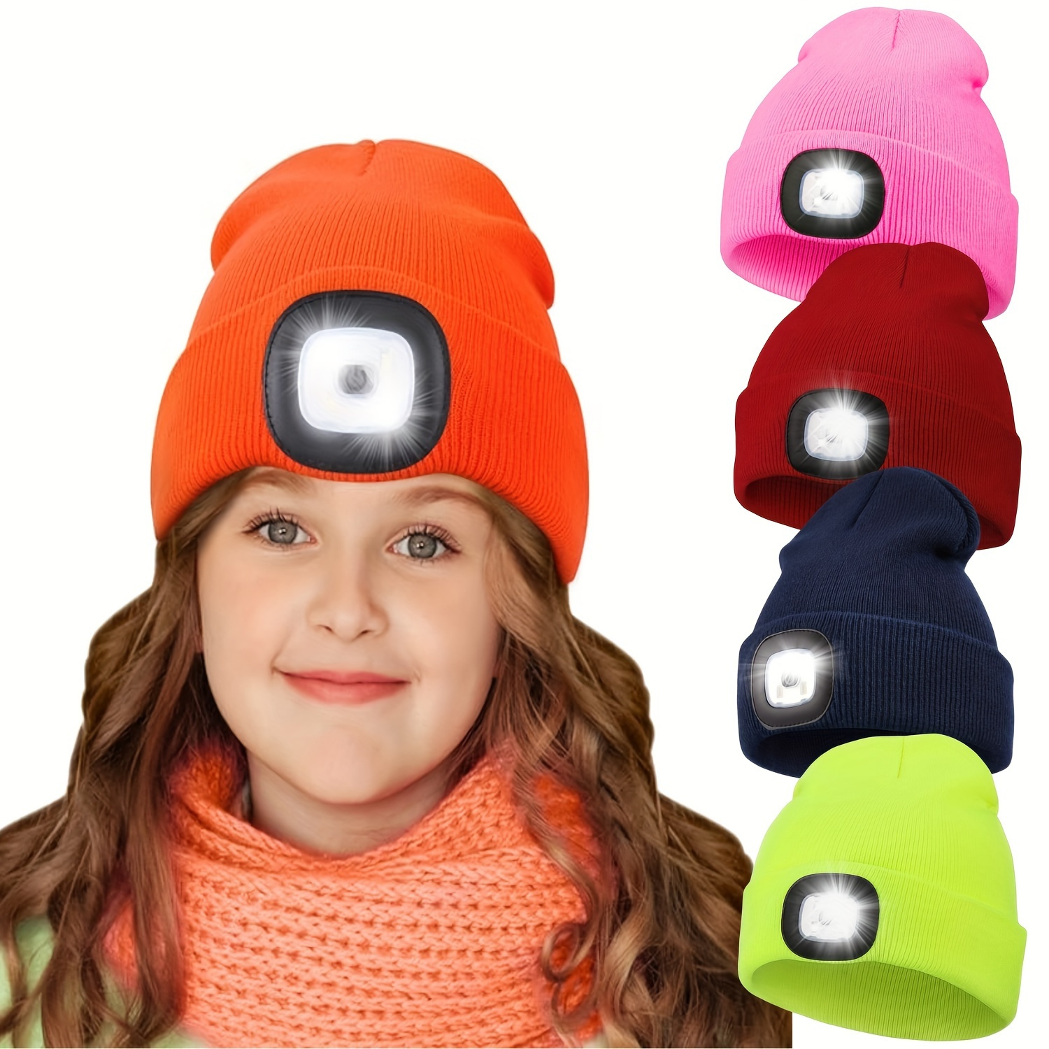 

Bonnet tricoté avec lumière, bord, adapté aux jeunes, hommes et femmes, rechargeable par USB, 4 LED, adapté aux garçons et filles, idéal pour un cadeau de