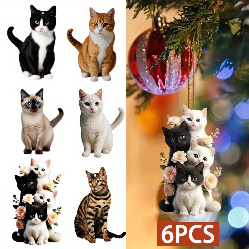 

6pcs Cat Hanging , Pendant, Fluffy Keychain, And Cat, Cat, 2d Decor For Car & , For Christmas Gifts And Accessories