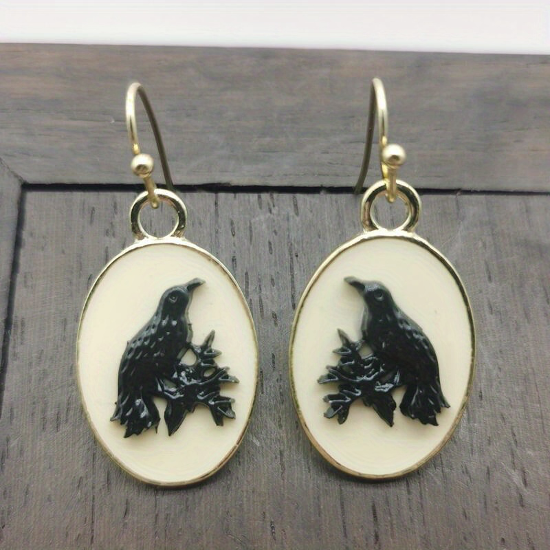 TEMU 1 paire de boucles d'oreilles pendantes gothiques ovale avec motif de branche et noir, bijou rétro cadeau pour adolescent