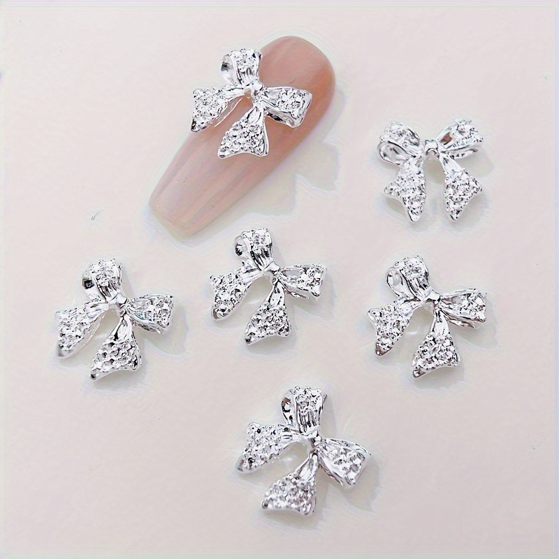 

15pcs Silvery Bowknot Nail Art Charms, Cute Nail Decorations For Women And Girls, Unscented Nail Accessory Set