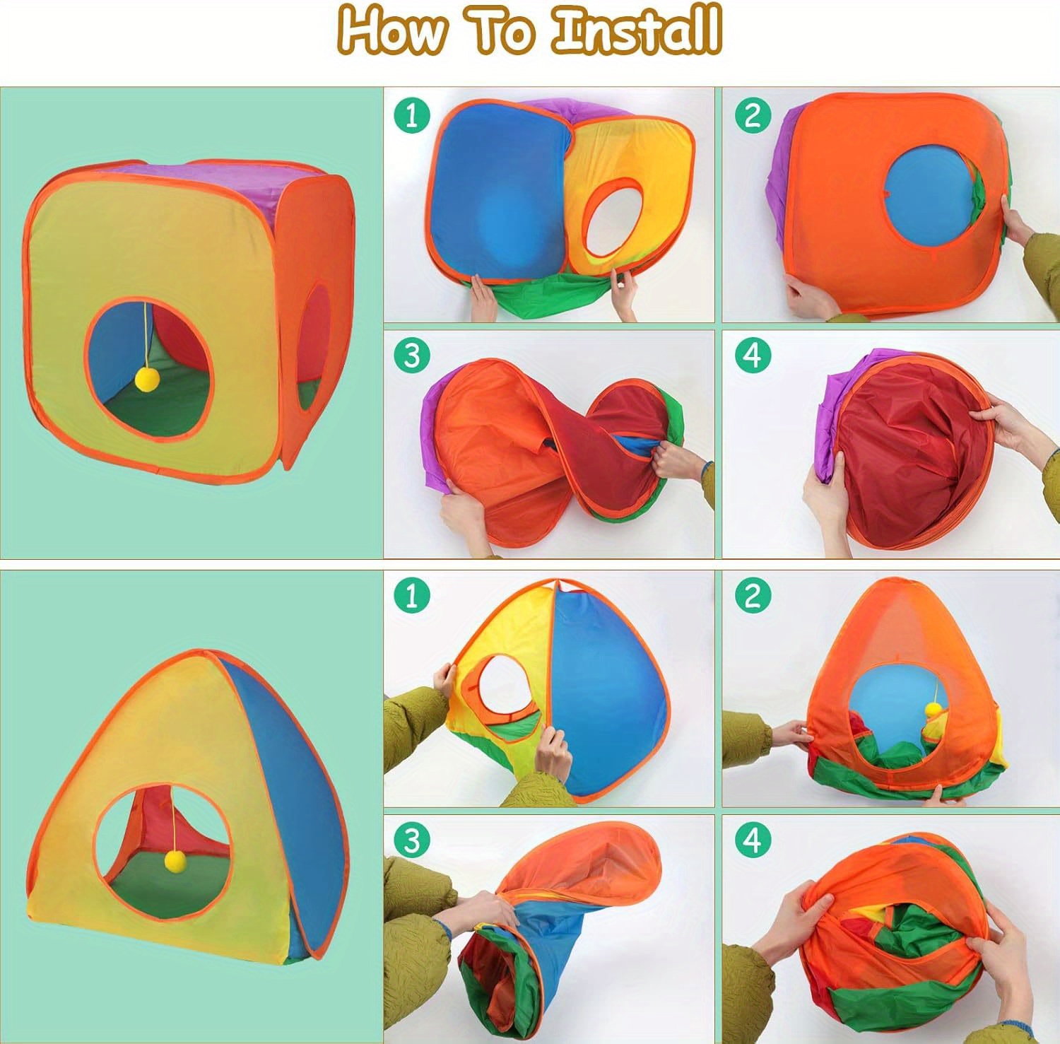 Opvouwbare konijnen speeltunnel met hangende speelbal - Interactief dierenhuis voor kleine dieren, cavia's - Gemakkelijke montage polyester vezel kleine dieren speelhuis set