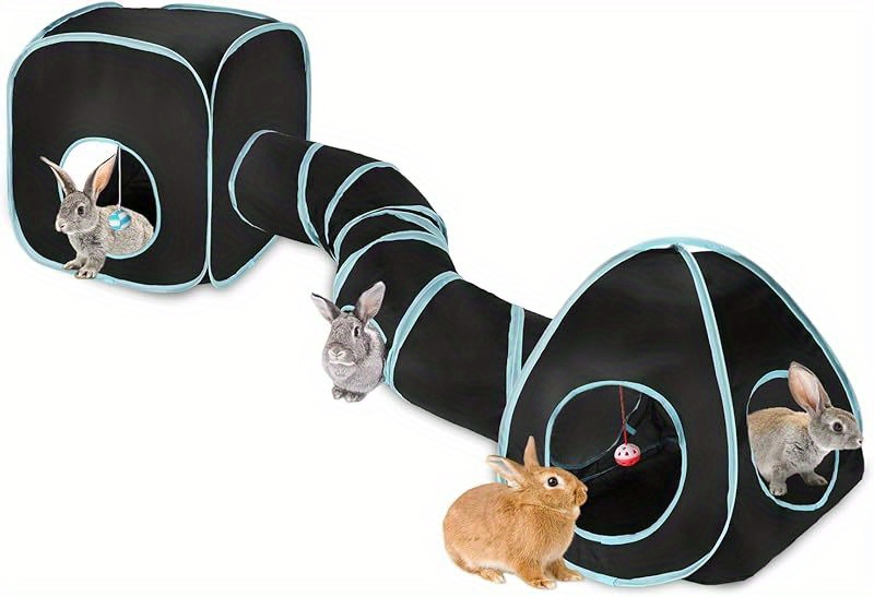 Opvouwbare konijnen speeltunnel met hangende speelbal - Interactief dierenhuis voor kleine dieren, cavia's - Gemakkelijke montage polyester vezel kleine dieren speelhuis set