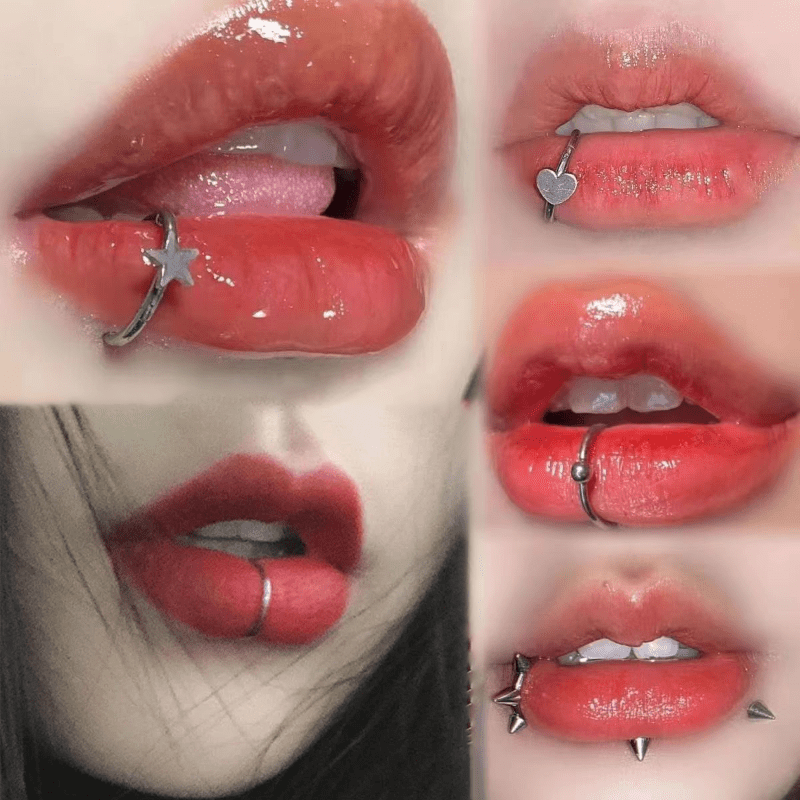 TEMU A Set Of 5 Non Perforated Fake Lip Rings, Non Perforated Lip Studs, Anti Allergic Titanium Steel Lip Clips, Nightclub Bouncing Lip Rings, Fashionable And Personalized Fake Lip Studs, Party Gifts