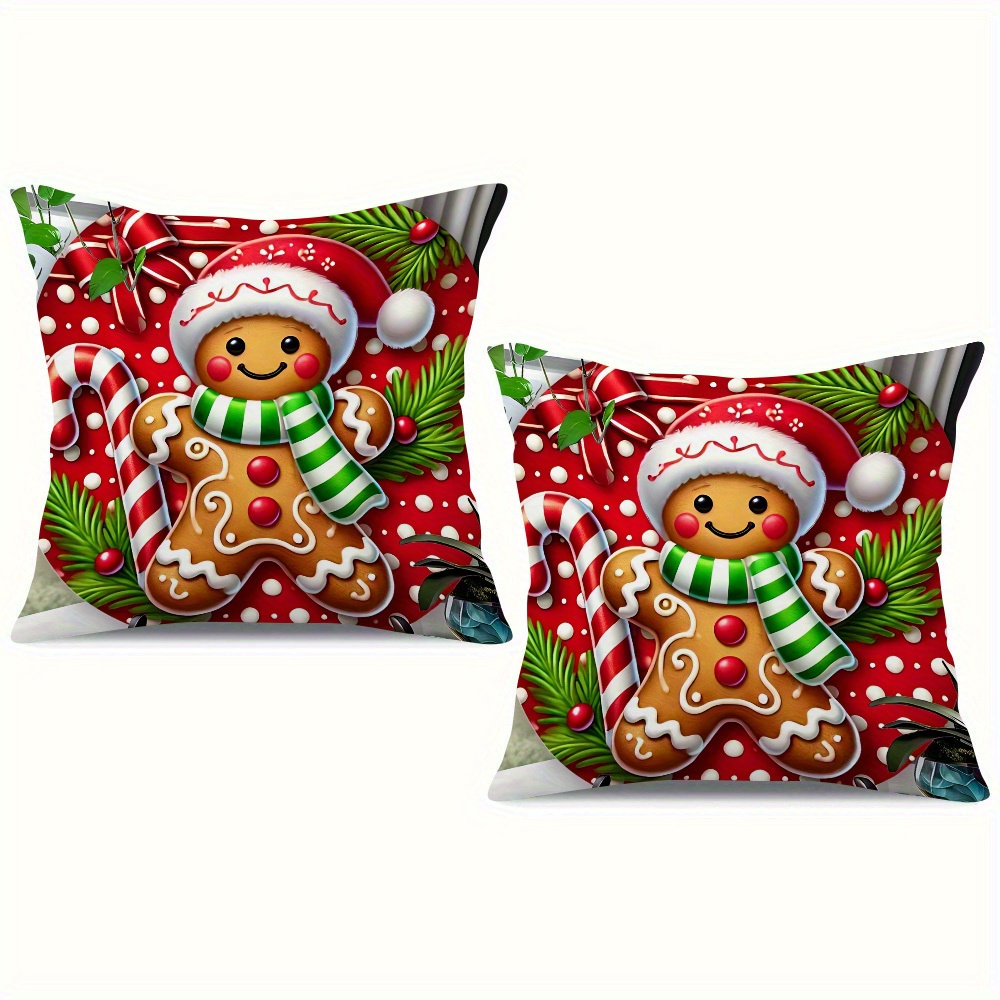 

Gingerbread For Man 2pcs Set - Single-sided Print, Cabin Style Throw Pillow Covers For Home & Outdoor Decor, Machine Washable, Zip Closure - 18x18 Inch (inserts Not Included)