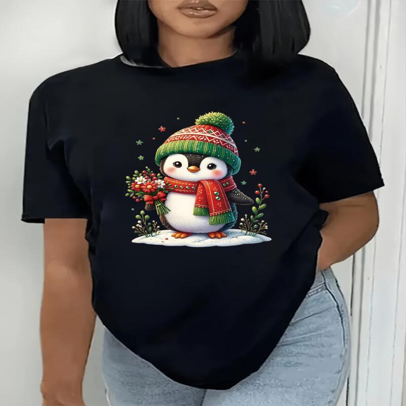 

Plus Size Christmas T- Accents, Polyester , Round , Sleeve Top For Women - Summer