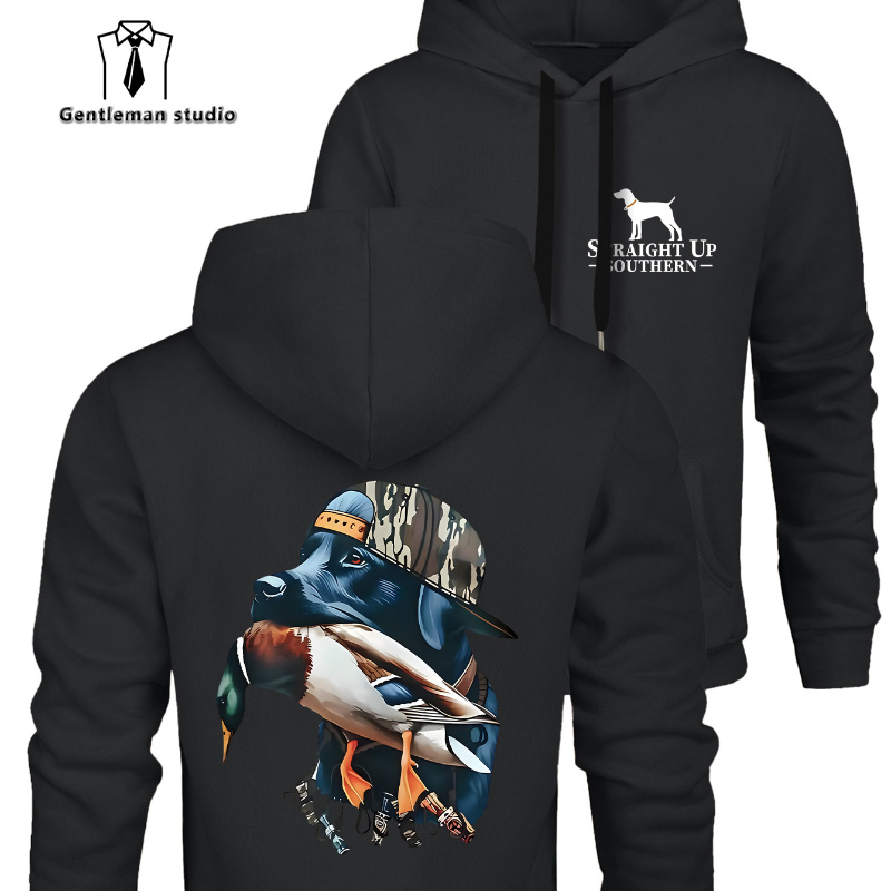 

Hoodie - Hunting Dog With Duck Graphic, And Waterfowlhunters, Unisex Hoodie For Adventureand Style Menswear Sweaters