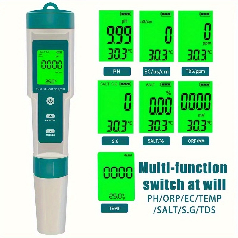 

7-in-1 Ph Tester, 0.01 High-precision Digital Ph Meter, Ph/ Tds/ Ec/ Salt/ Temperature Tester, Ppm Meter Water Tester, Used For Drinking Water, Hydroponics, Plants, Aquariums, And Swimming Pools