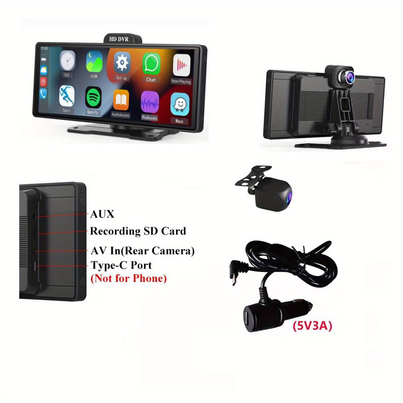 Universal 10.26in Car Dvr Auto Front Cam 2k+1080p Rear Camera Voice Dashcam Dvr