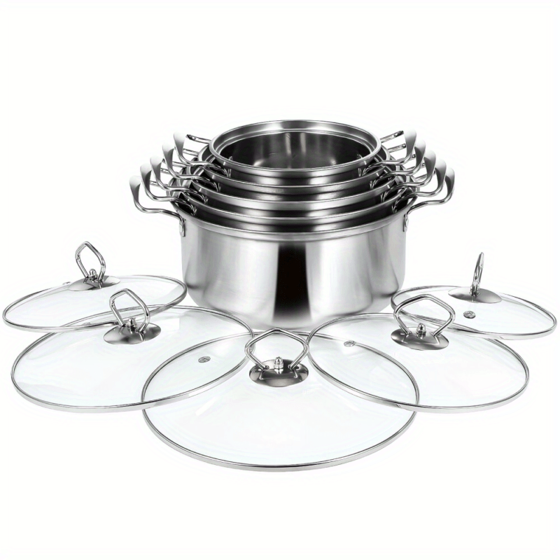 TEMU 5pcs Induction Non Stick Stainless Steel Cookware Cooking Pots Pan W/ Lids Set
