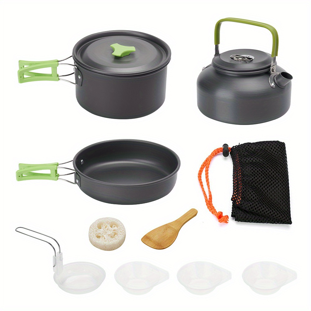TEMU Set 9pcs Cookware Set Portable Set, 1-2 Set Camping Equipment Cooking Pan 0.8l Cooking Pot Kits For Mountaineering
