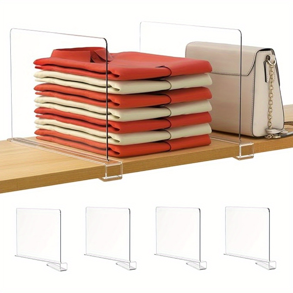 4 6 pack clear acrylic closet organizer adjustable shelf dividers for clothes sweaters shirts handbags non electric independent vertical purse organizer with anti slip base under 27 height 3 2 cubic feet storage capacity mounted  