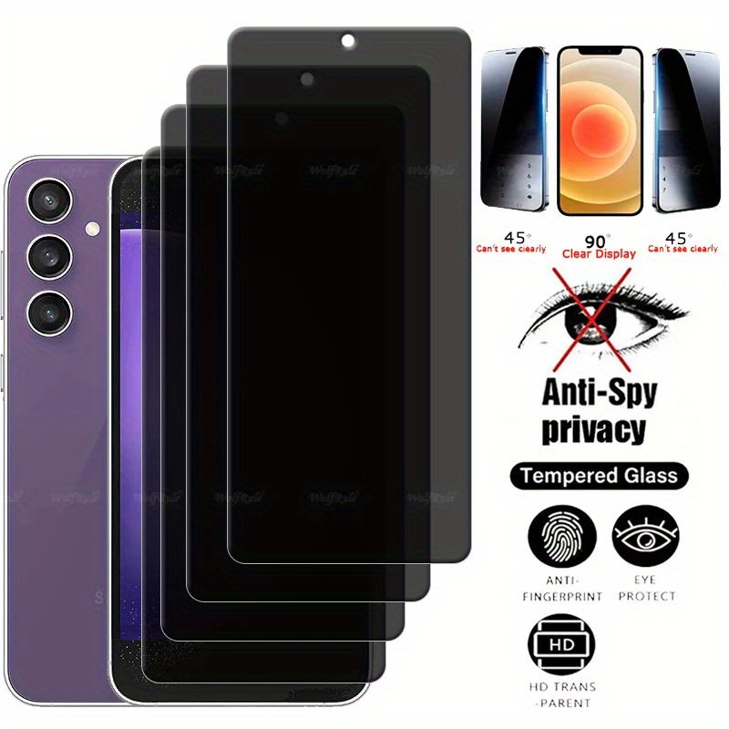 

4pcs Tempered Glass Privacy Screen Protectors For S24 Fe, S23, S22, S21 - Anti-spy, -resistant Film