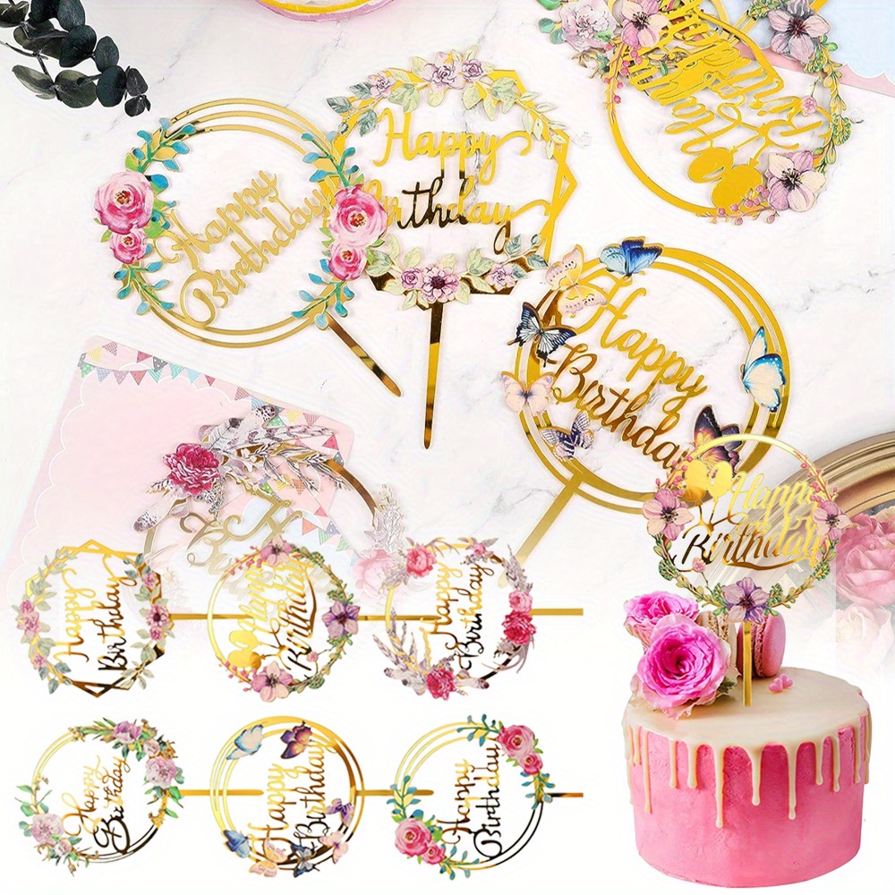 

6 Pcs Acrylic Cake Topper Decoration Cake Topper Acrylic Paper Cupcake Topper Suitable For Birthday Party Cake Topper Decoration