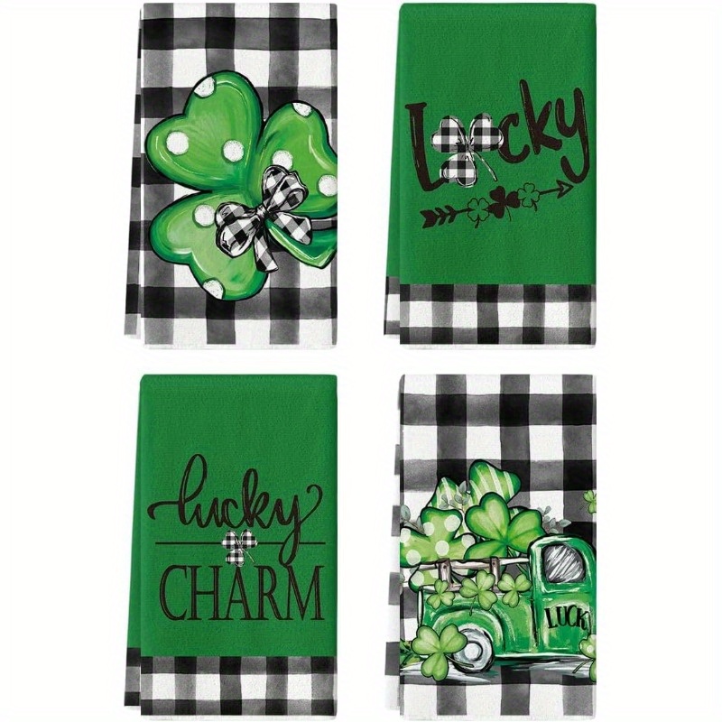 

4pcs Polyester 's Day Kitchen Towels, 18x26 Inch - Shamrocks & Truck Designs, Machine Washable, Ideal For Spring Decor & Hand Drying, Dish Towels For Kitchen