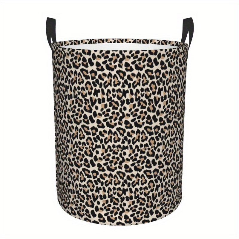 

Large Leopard Print Foldable Waterproof Laundry Hamper With Handles - 16.5" H X 13.4" W - Clothes, Toys, And Bathroom Storage - Classic Round Design, Laundry Basket, Laundry Baskets