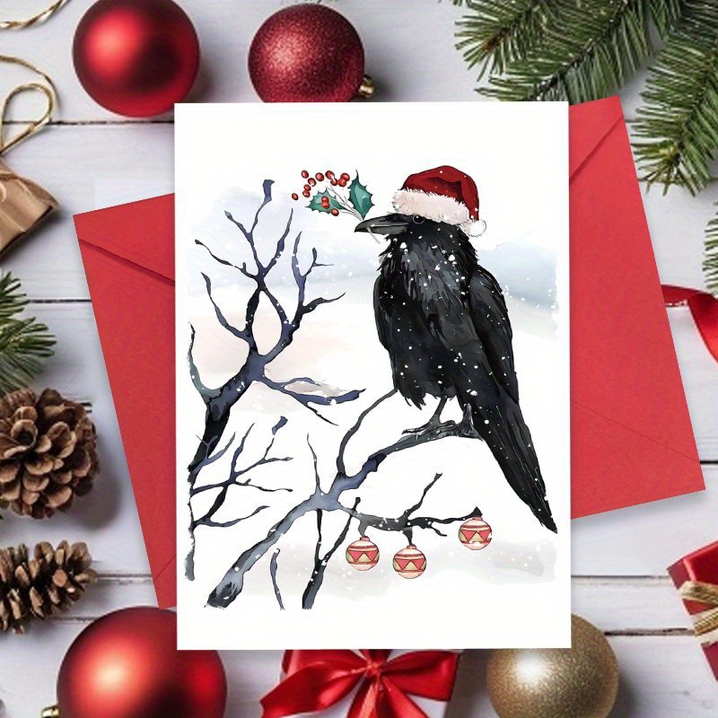 TEMU 1 Unique Crow-themed Christmas Card With Envelope - The Greeting For , Featuring A Festive , The For Christmas