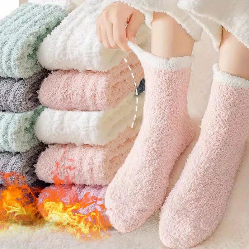 

4 Pairs Of Plush Coral Velvet Socks For Women - Warm, Furry, And Comfortable Winter Clothing In Light Colors (pink, Blue, Green, White), Cute Socks