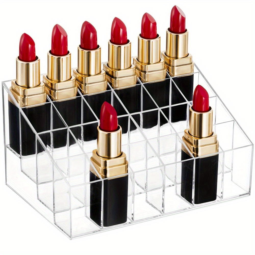 

24-slot Acrylic Lipstick Organizer - Clear Countertop Makeup Display Stand For Cosmetics, Brushes, And Bottles - Lightweight, No Electricity Needed