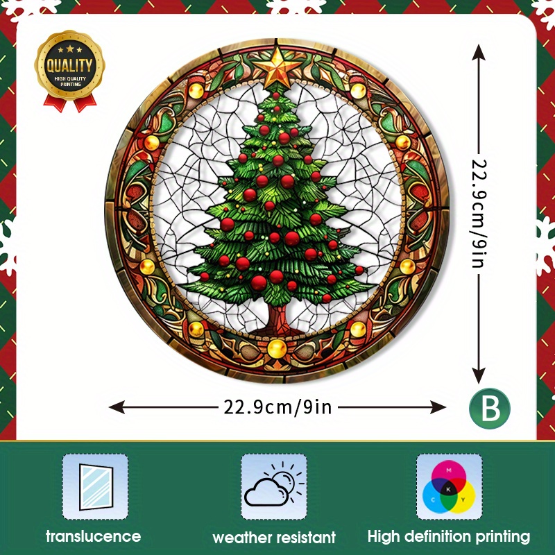 1pc, RV Window, Decorative Decals, Christmas Themed Decorations, Happy New Year, Christmas Tree And Blessing Candles, Non-Adhesive Window Decals, Home Decor Glass Decals, RV Glass Decorations, Static Cling Glass Decals, Sun Catchers, Stained Glass Decals.