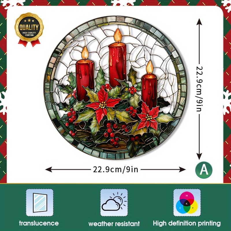 1pc, RV Window, Decorative Decals, Christmas Themed Decorations, Happy New Year, Christmas Tree And Blessing Candles, Non-Adhesive Window Decals, Home Decor Glass Decals, RV Glass Decorations, Static Cling Glass Decals, Sun Catchers, Stained Glass Decals.