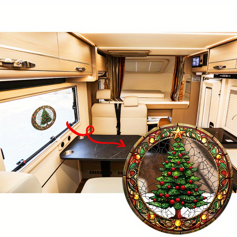 1pc, RV Window, Decorative Decals, Christmas Themed Decorations, Happy New Year, Christmas Tree And Blessing Candles, Non-Adhesive Window Decals, Home Decor Glass Decals, RV Glass Decorations, Static Cling Glass Decals, Sun Catchers, Stained Glass Decals.