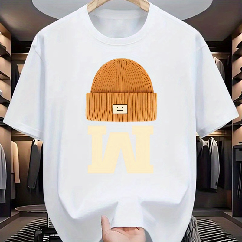 

Men's Casual Summer T-shirt With "w" Hat Graphic - Black, Crew Neck, Short Sleeve, Polyester, Machine Washable